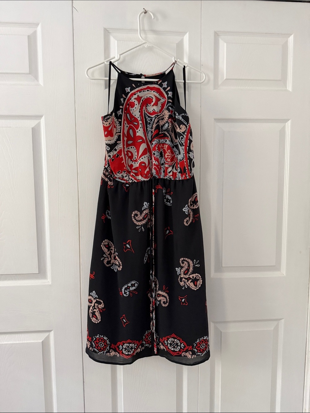LOFT Black Dress with Red Paisley Print